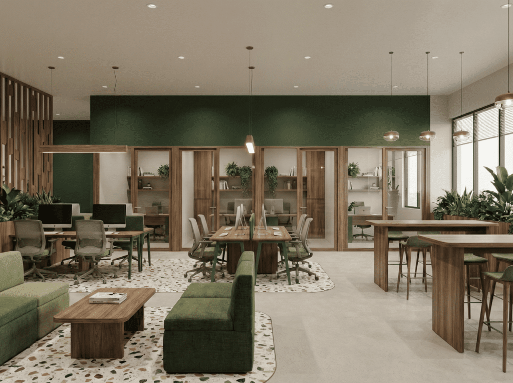 Projet d'aménagement d'un espace de travail qui mêle coworking et espace chill