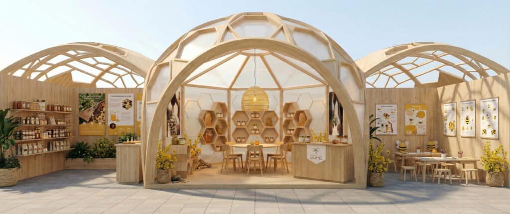 Création et aménagement d'un pop up store pour Gouttes, créateur de miel par R2 Agencement